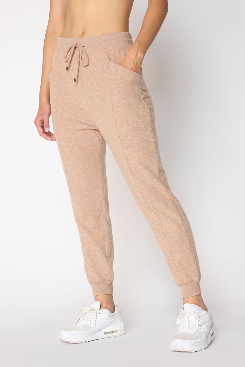 MPG Sport Tranquil High-Waisted 24.75" Jogger with Front Seam in Heather Mocha