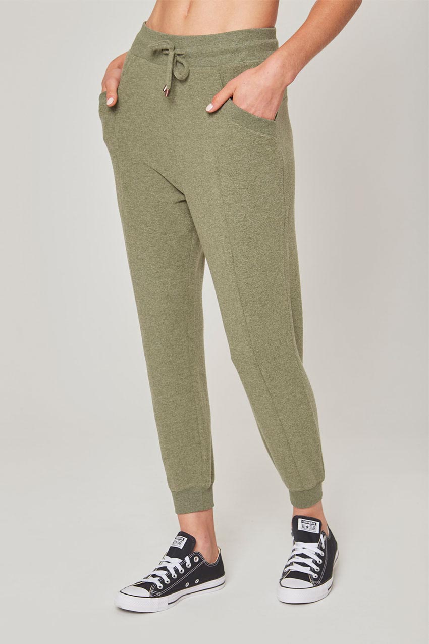 MPG Sport Tranquil High-Waisted 24.75" Jogger with Front Seam in Htr Calm Green