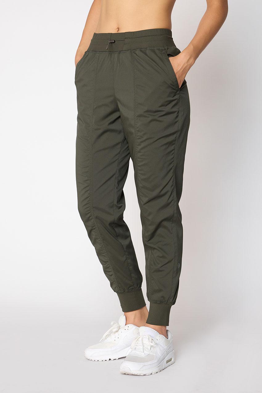 MPG Sport Eclipse High-Waisted 28" Shadow Stripe Jogger in Moss