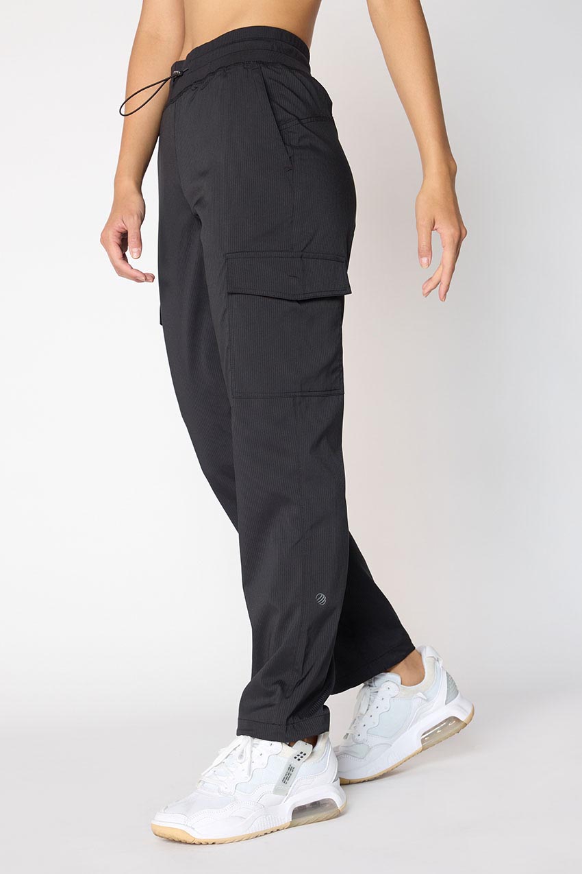 MPG Sport Eclipse High-Waisted 30" Shadow Stripe Pant with Cargo Pocket in Black
