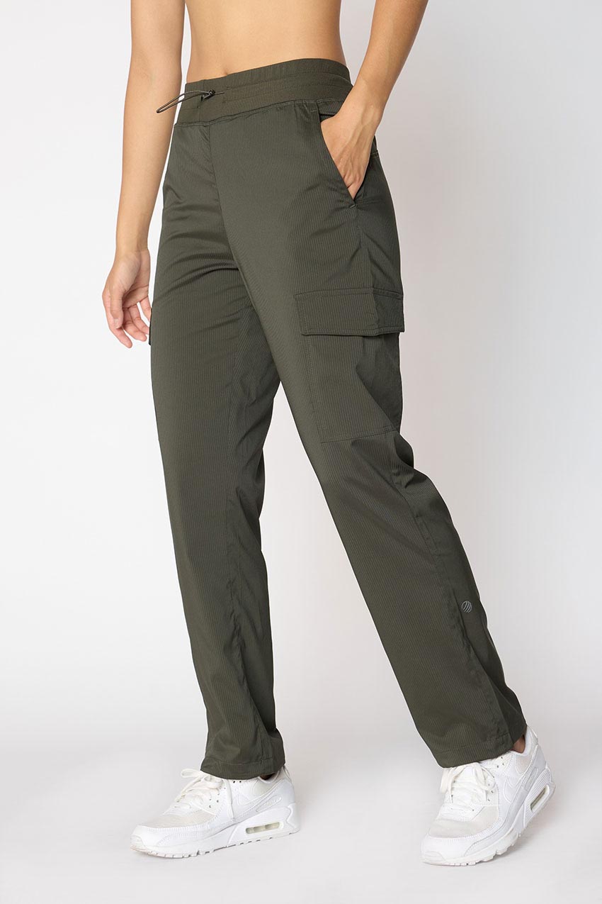 MPG Sport Eclipse High-Waisted 30" Shadow Stripe Pant with Cargo Pocket in Moss