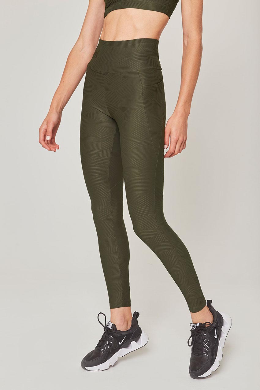 MPG Sport Tangent High-Waisted 26" Side Pocket 3D Geo Legging in Moss Geo