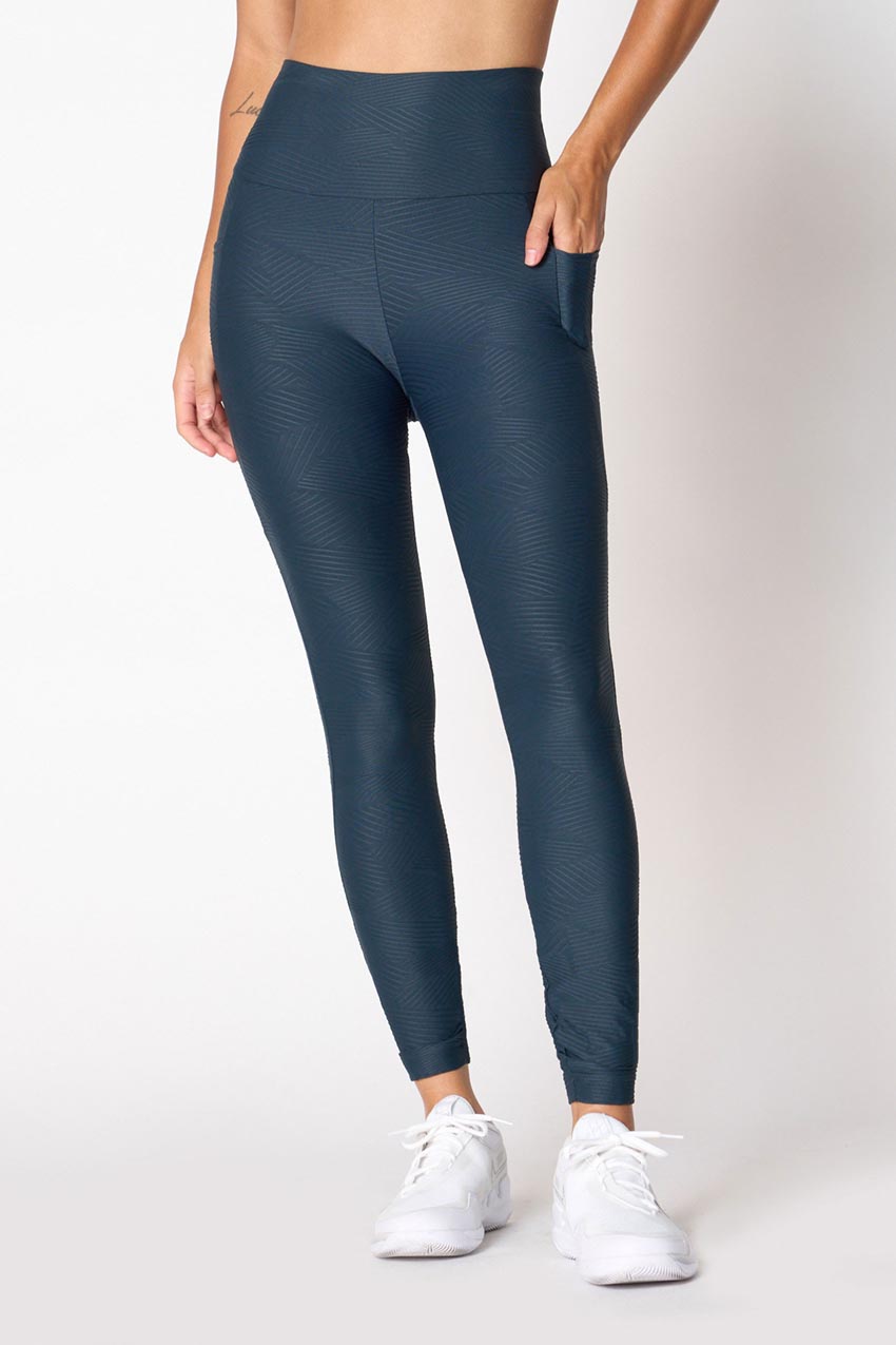 MPG Sport Tangent High-Waisted 26" Side Pocket 3D Geo Legging in Dark Teal Geo
