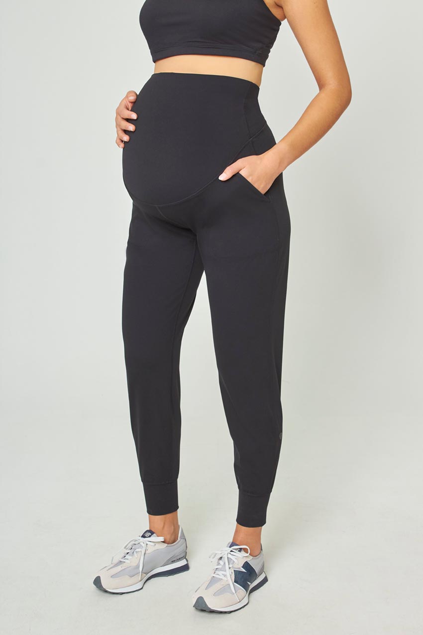 MPG Sport Vital 28” Side Pocket Maternity Jogger Peached in Black