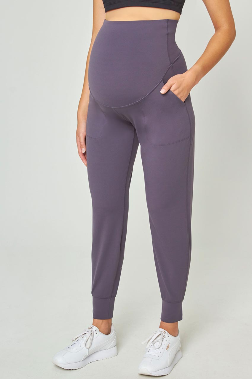 MPG Sport Vital 28” Side Pocket Maternity Jogger Peached in Purple Shadow