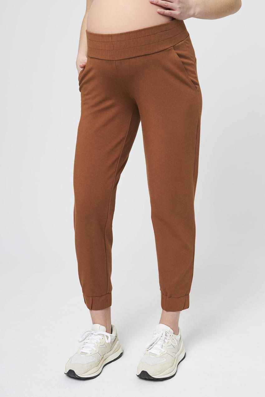 MPG Sport Balance Side pocket Maternity Jogger 27” in Tobacco