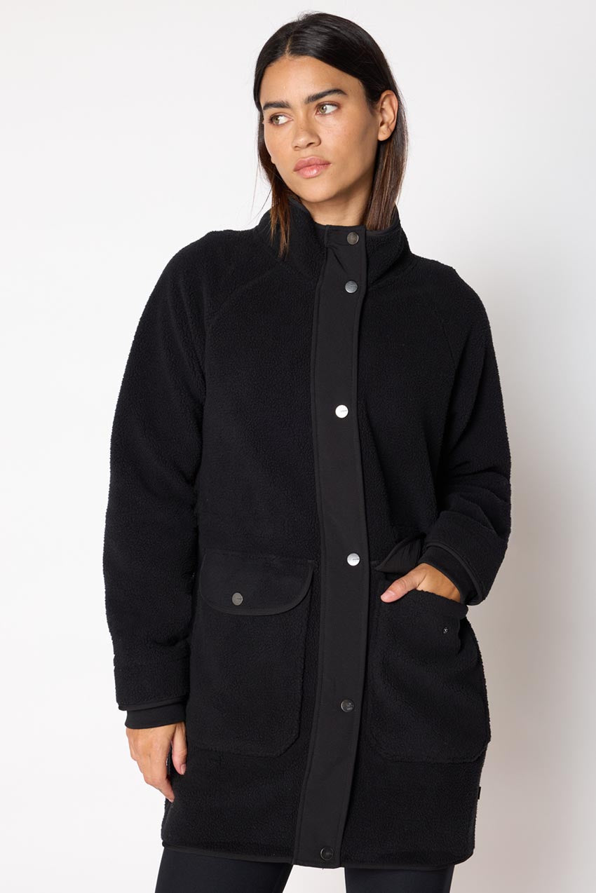 MPG Sport Levitate Longline Mixed Media Berber Jacket in Black