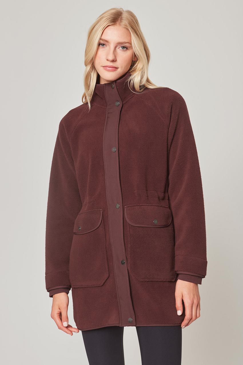 MPG Sport Levitate Longline Mixed Media Berber Jacket in Terra Rosa