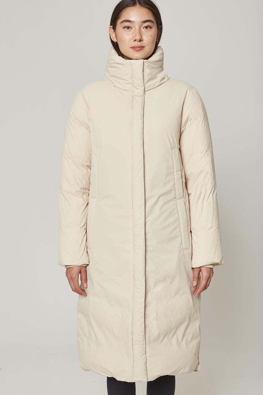 MPG Sport Emanate Maxi RDS Down Puffer with Stowaway Hood in Papyrus