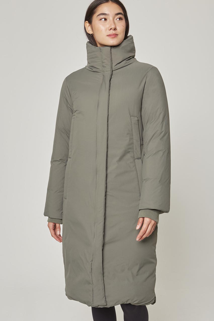 MPG Sport Emanate Maxi RDS Down Puffer with Stowaway Hood in Calm Green