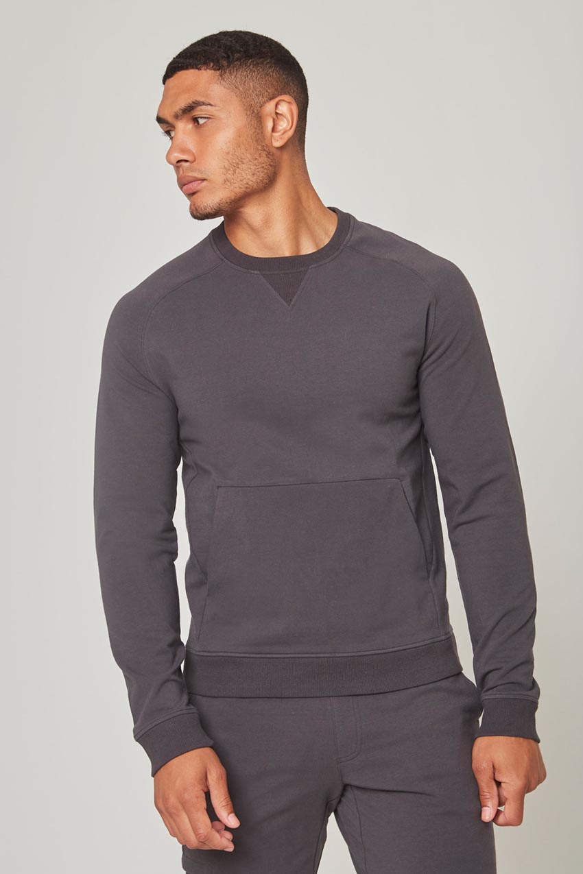 MPG Sport Unwind Crew Neck Pullover with Front Pocket in Asphalt