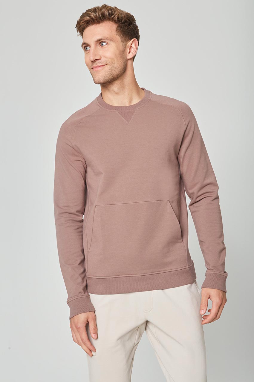 MPG Sport Unwind Crew Neck Pullover with Front Pocket in Almond