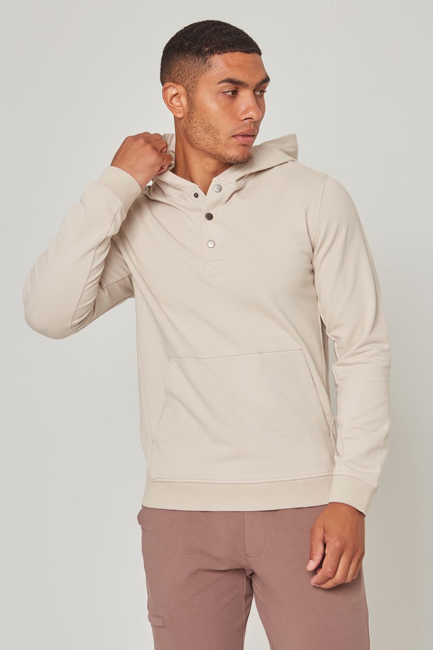 MPG Sport Unwind Hoodie with Snap Placket in Linen White