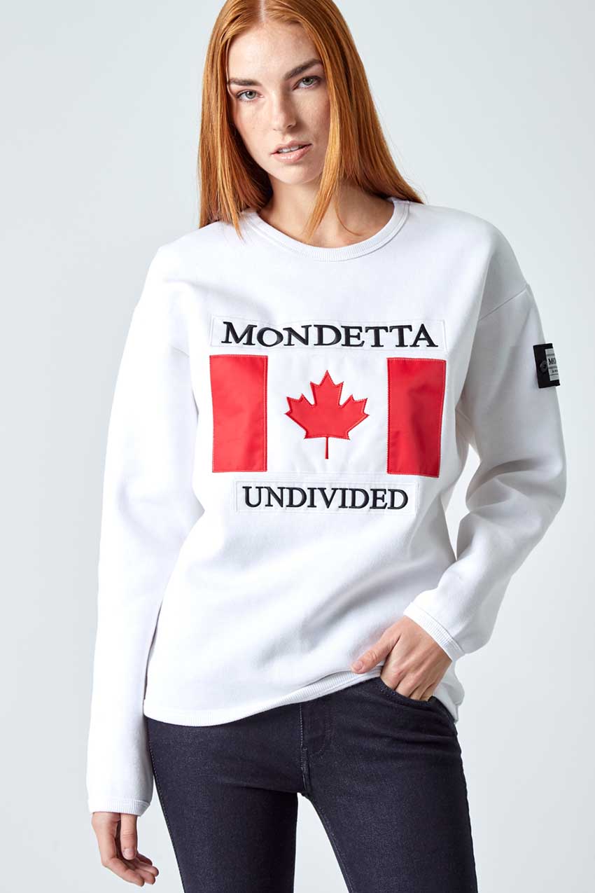 Mondetta Originals retro streetwear 'Unity Women's Modern Fit Sweatshirt - Canada' Unity Women's Modern Fit Sweatshirt - Canada, in White