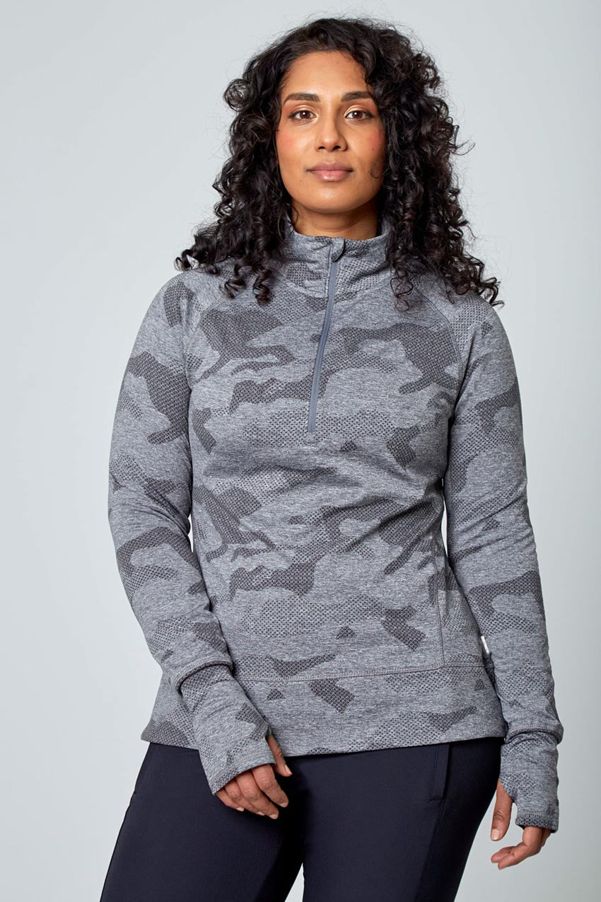Mondetta Camo Jacquard Half Zip in LT Grey Combo