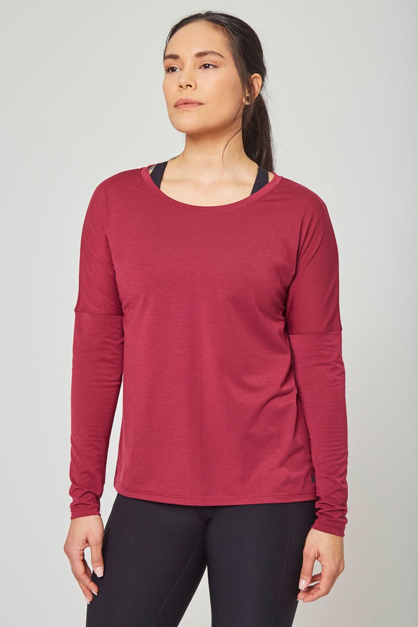 MPG Sport Liberate Dynamic Recycled Cover-Up Anti-Stink Long Sleeve Top in Rose