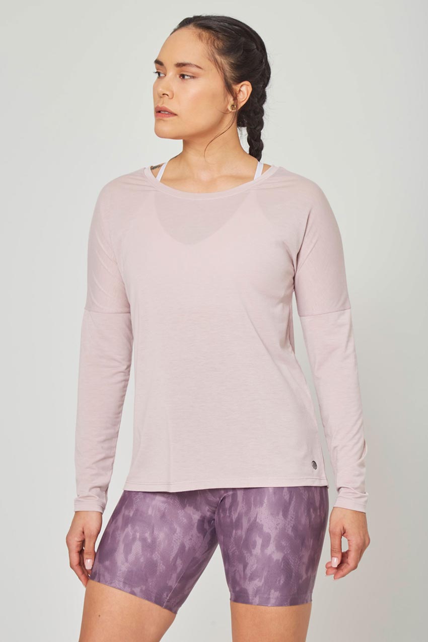 MPG Sport Liberate Dynamic Recycled Cover-Up Anti-Stink Long Sleeve Top in Dusty Petal