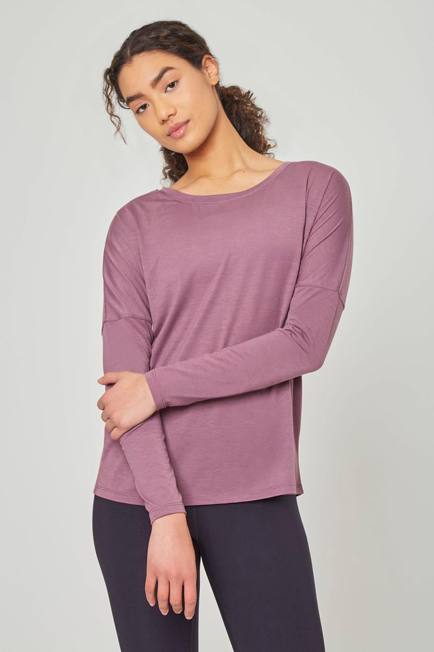 MPG Sport Liberate Dynamic Recycled Cover-Up Anti-Stink Long Sleeve Top in Black Plum