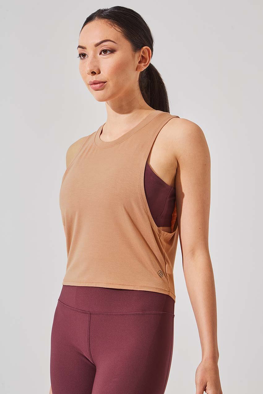 MPG Sport women's Avid Natural Modal Cropped Tank - Sale in Frosty Caramel