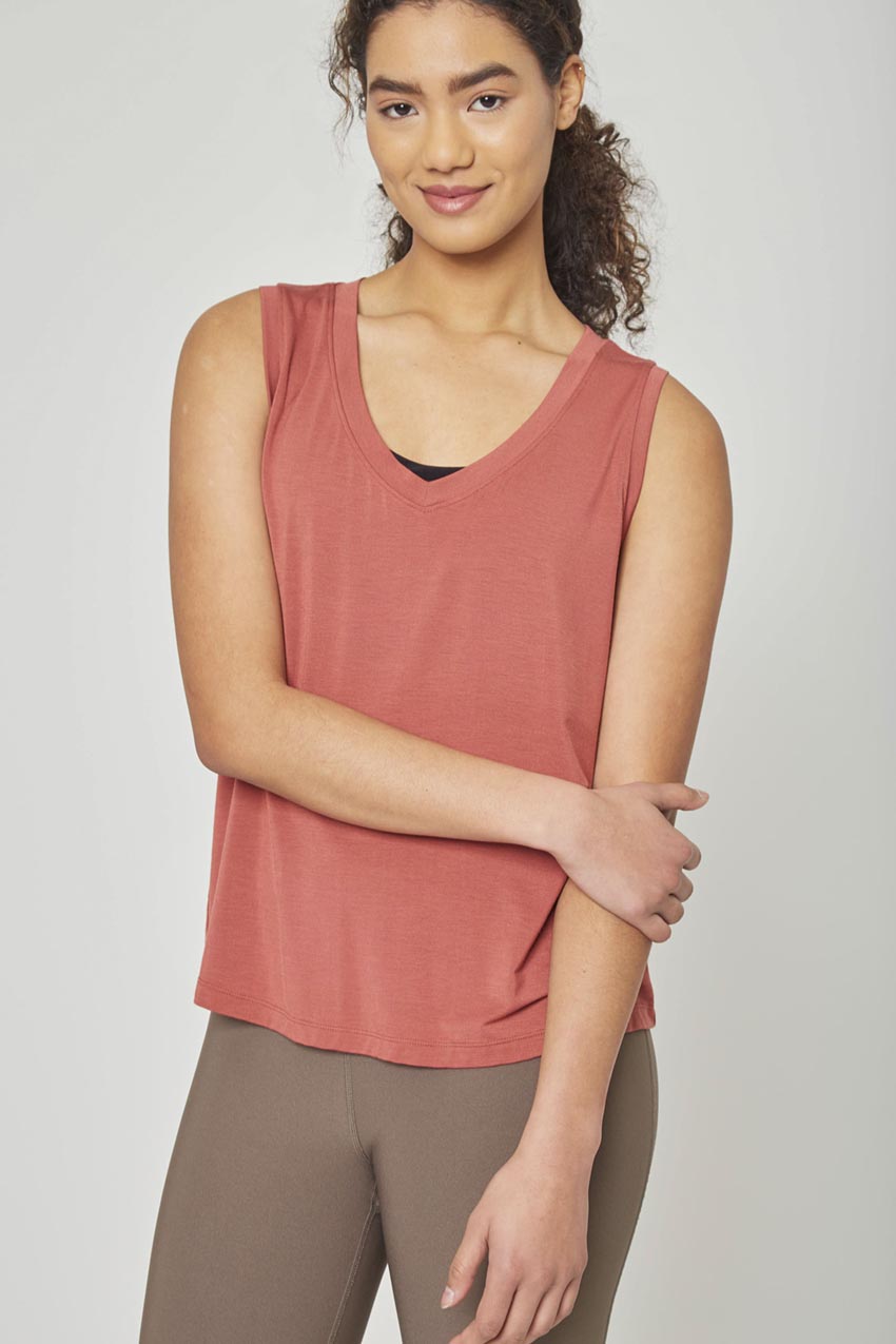 MPG Sport Exalt TENCEL™ Modal Sleeveless V-Neck Top in Marsala Wine