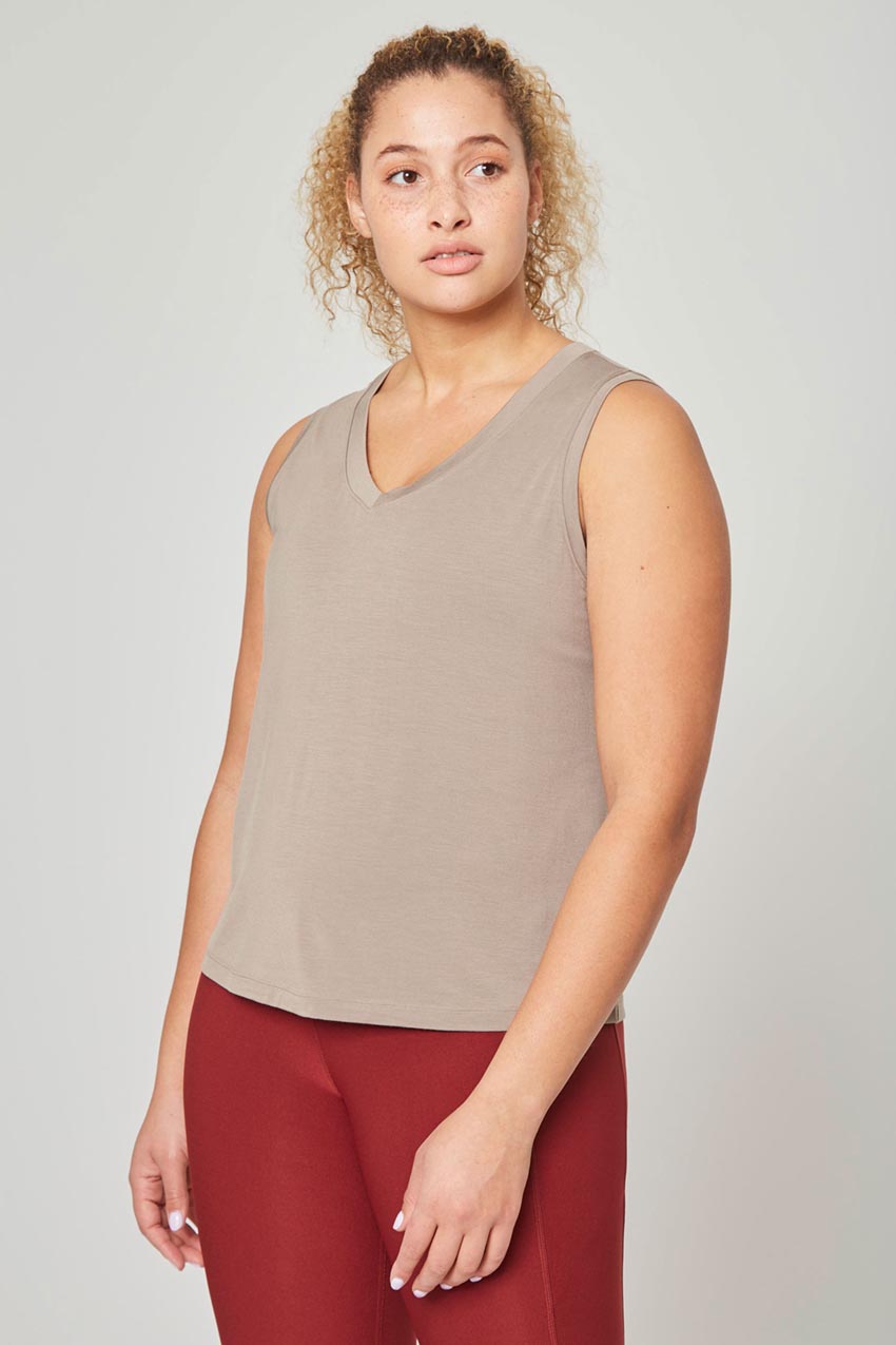 MPG Sport Exalt TENCEL™ Modal Sleeveless V-Neck Top in Oat