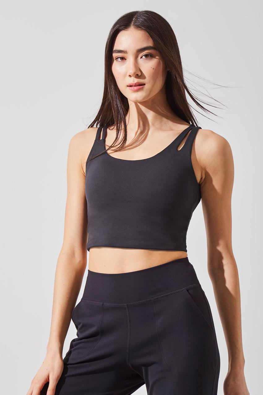 MPG Sport women's Bliss Recycled Polyester Light Support Bra Top in Black