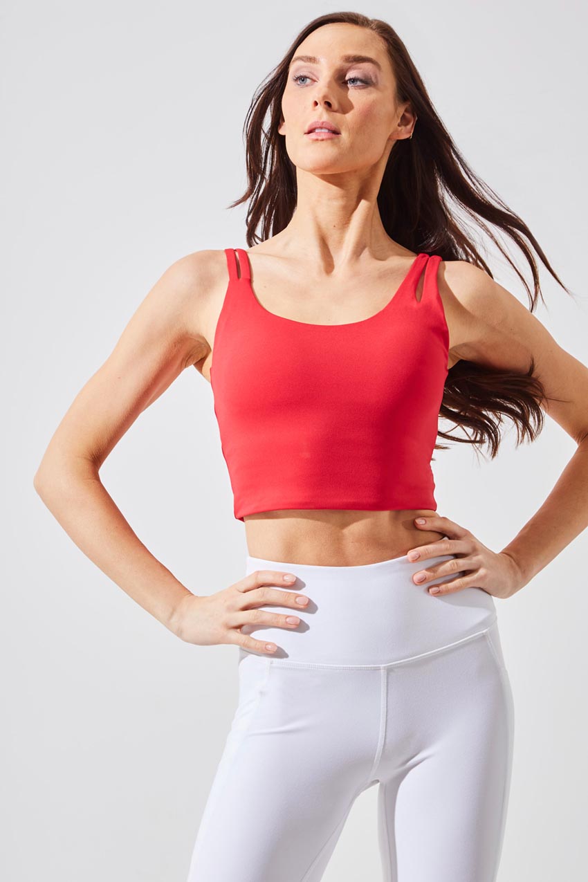 MPG Sport women's Bliss Recycled Polyester Light Support Bra Top in Hype Red