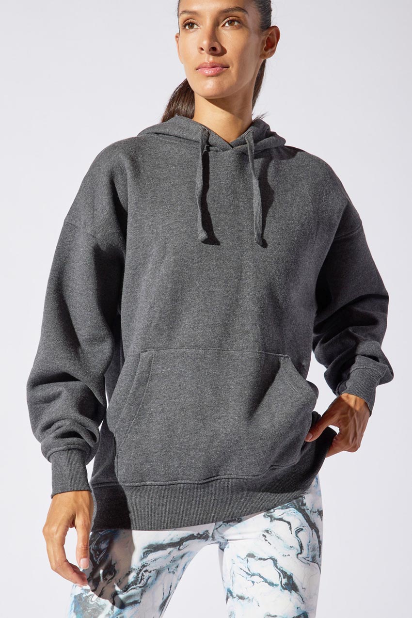 MPG Sport Nina Ease Organic Cotton Recycled Boyfriend Hoodie in Htr Charcoal