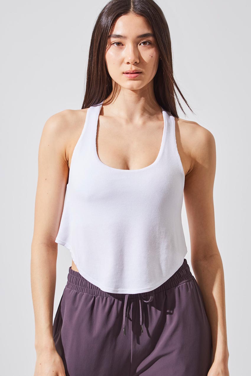 MPG Sport women's On Pace Natural Modal Medium Support Bra with Overlay in White