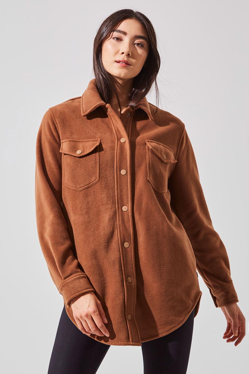 MPG Sport Elevate Fleece Shirt Jacket in Dark Camel
