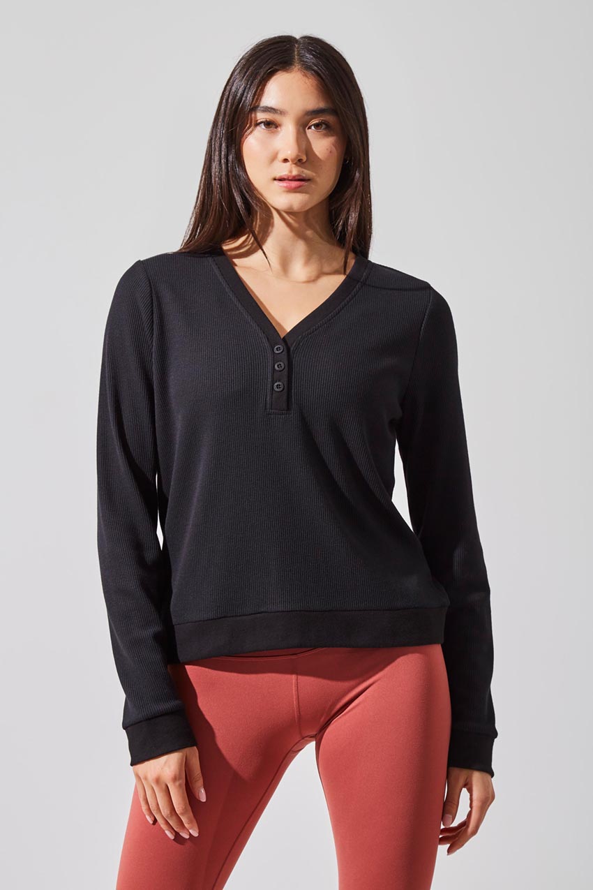 Claire Waffle-Knit Henley