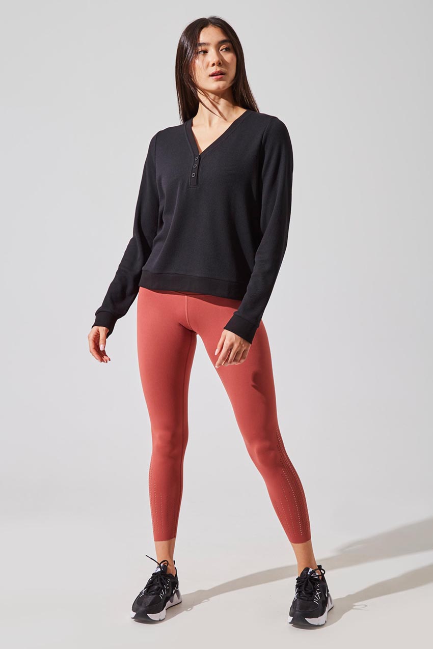 Claire Waffle-Knit Henley