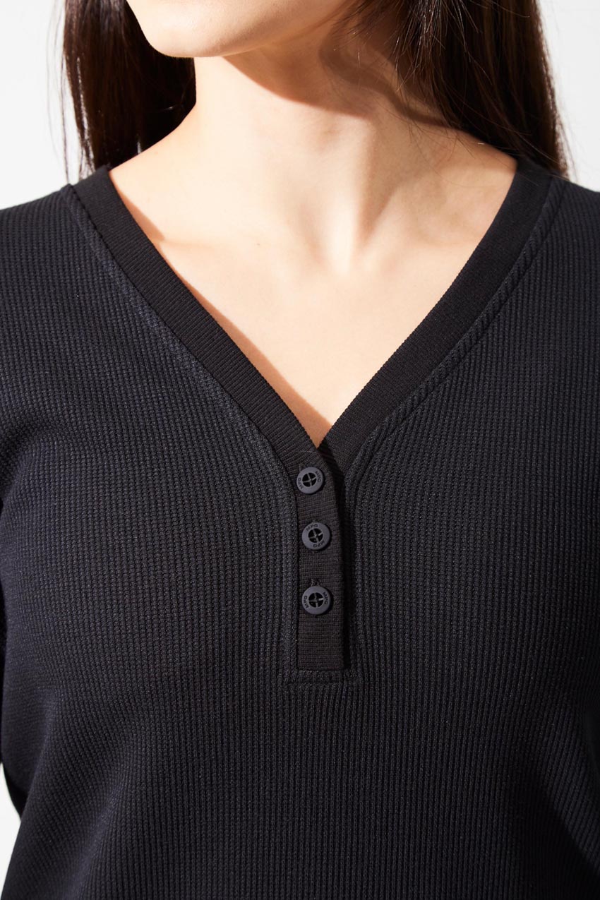 Claire Waffle-Knit Henley