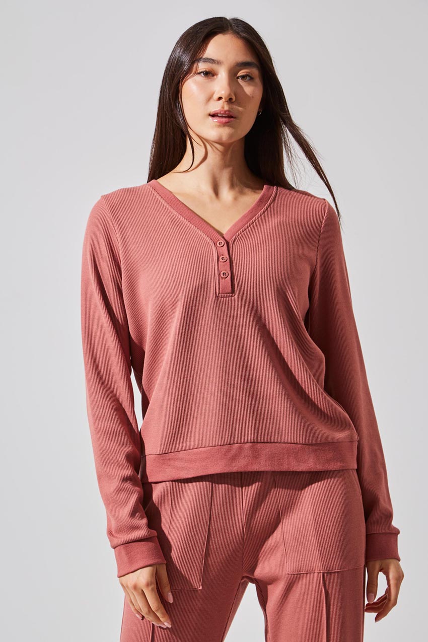 Claire Waffle-Knit Henley