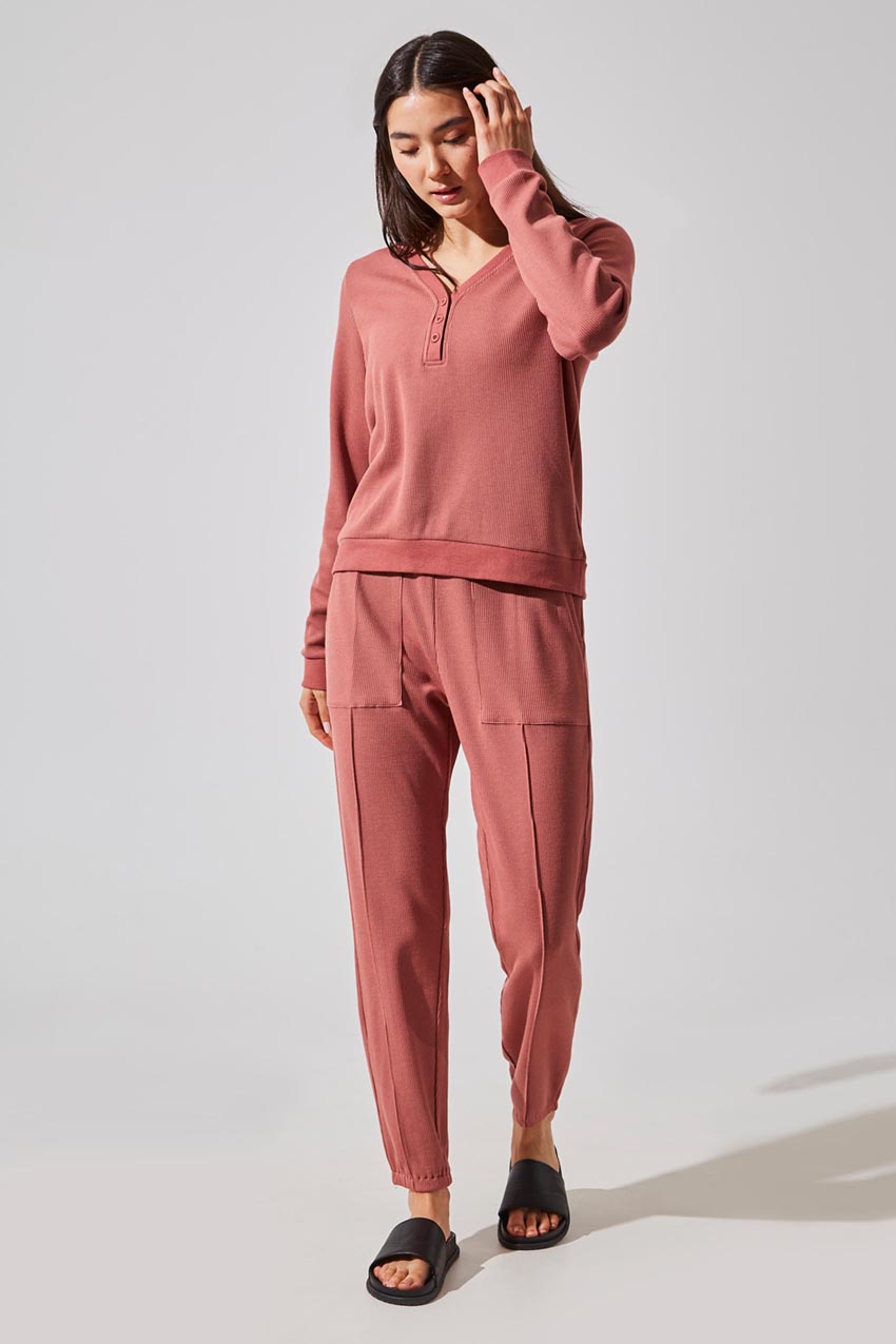 Claire Waffle-Knit Henley