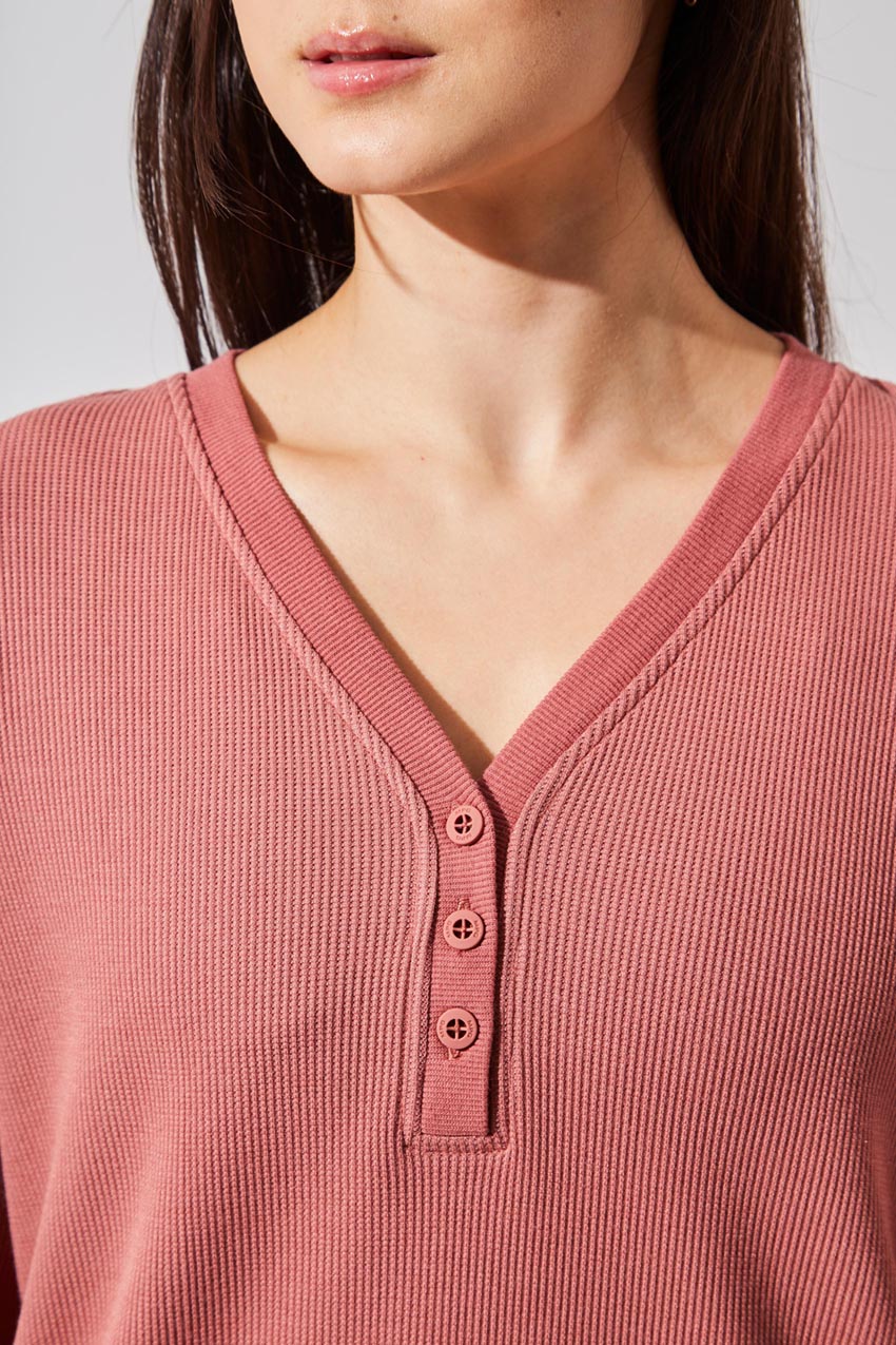 Claire Waffle-Knit Henley