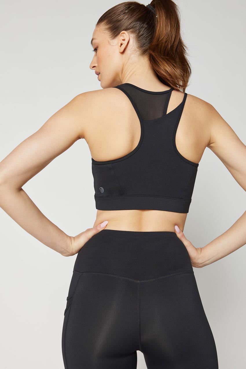 MPG Sport Kiara Asymmetric Mesh Bra in Black