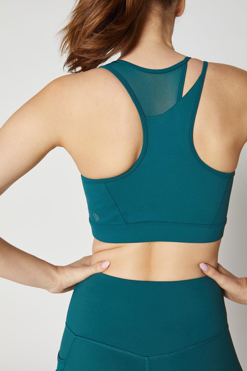 MPG Sport Kiara Asymmetric Mesh Bra in Deep Teal