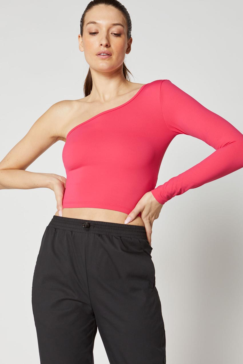 MPG Sport Ayesha One Sleeve Asymmetric top in Hype Pink