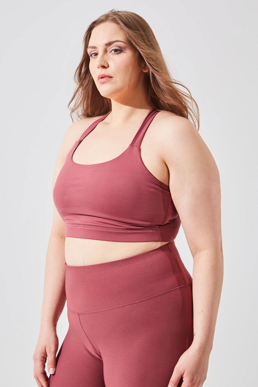 MPG Sport women's Valor Recycled Polyester Medium Support Bra in Dark Orchid