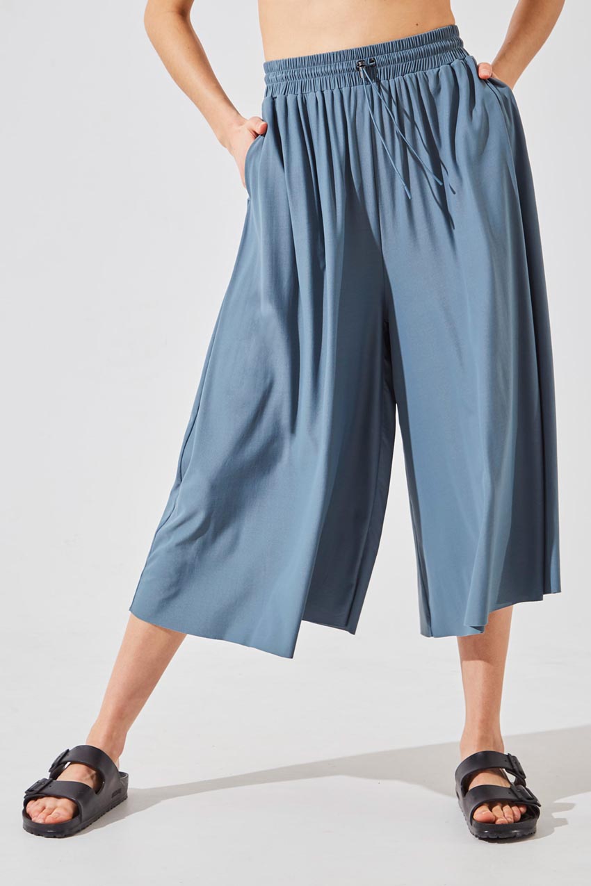 MPG Sport women's Groove Luxe Tactel® Cropped Wide Leg Pant in Stormy Blue