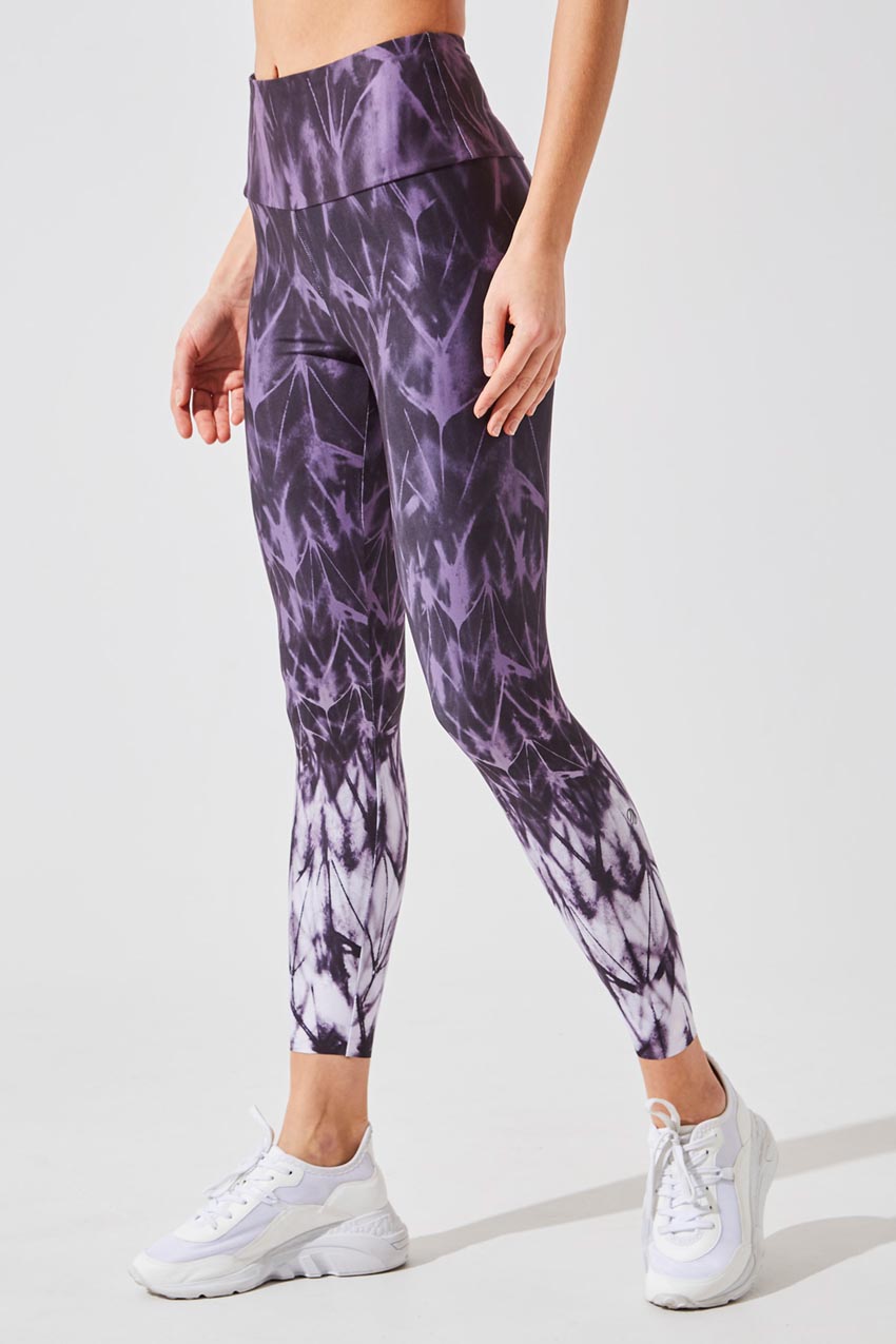 MPG Sport women's Strive Recycled Polyester High Waisted 7/8 Printed Legging in Plum Origami Print