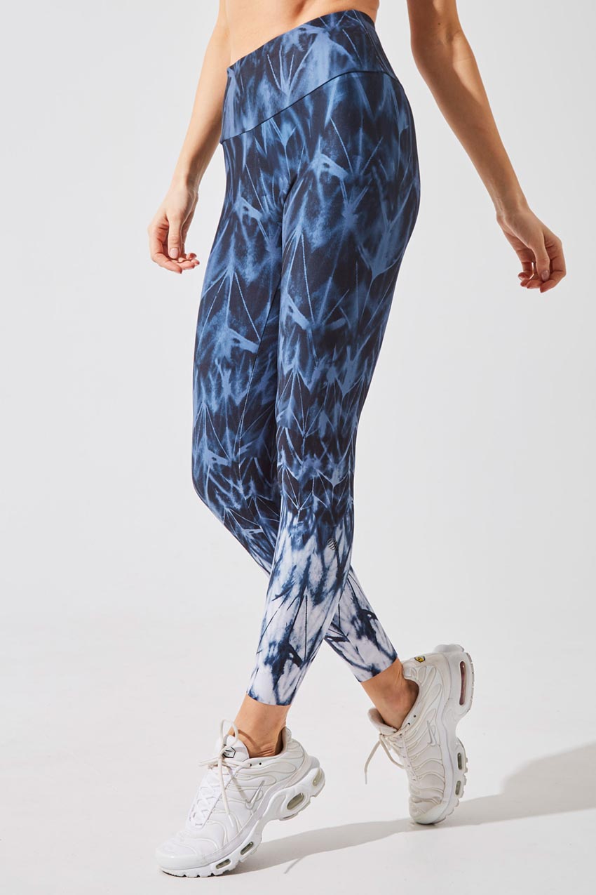 MPG Sport women's Strive Recycled Polyester High Waisted 7/8 Printed Legging in Teal Origami Print