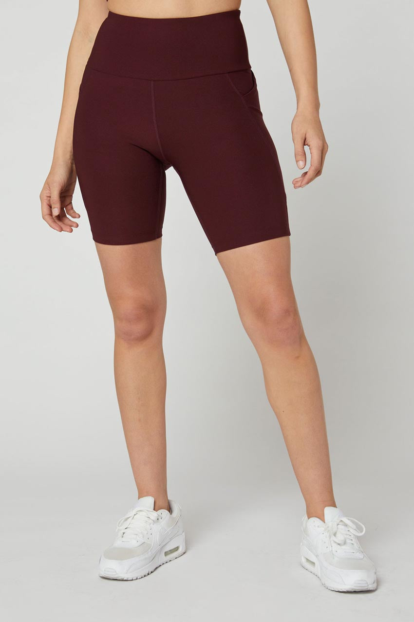 MPG Sport Kalani Explore Recycled High-Waisted 8" Bike Short in Deep Wine