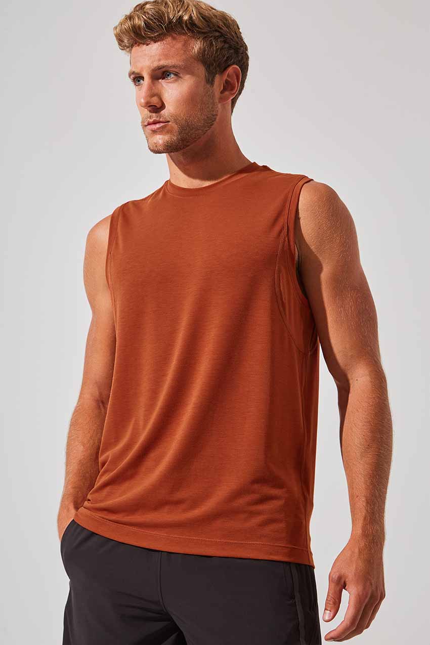MPG Sport men's Flex Recycled Polyester Stink-Free Tank - Sale in Habanero