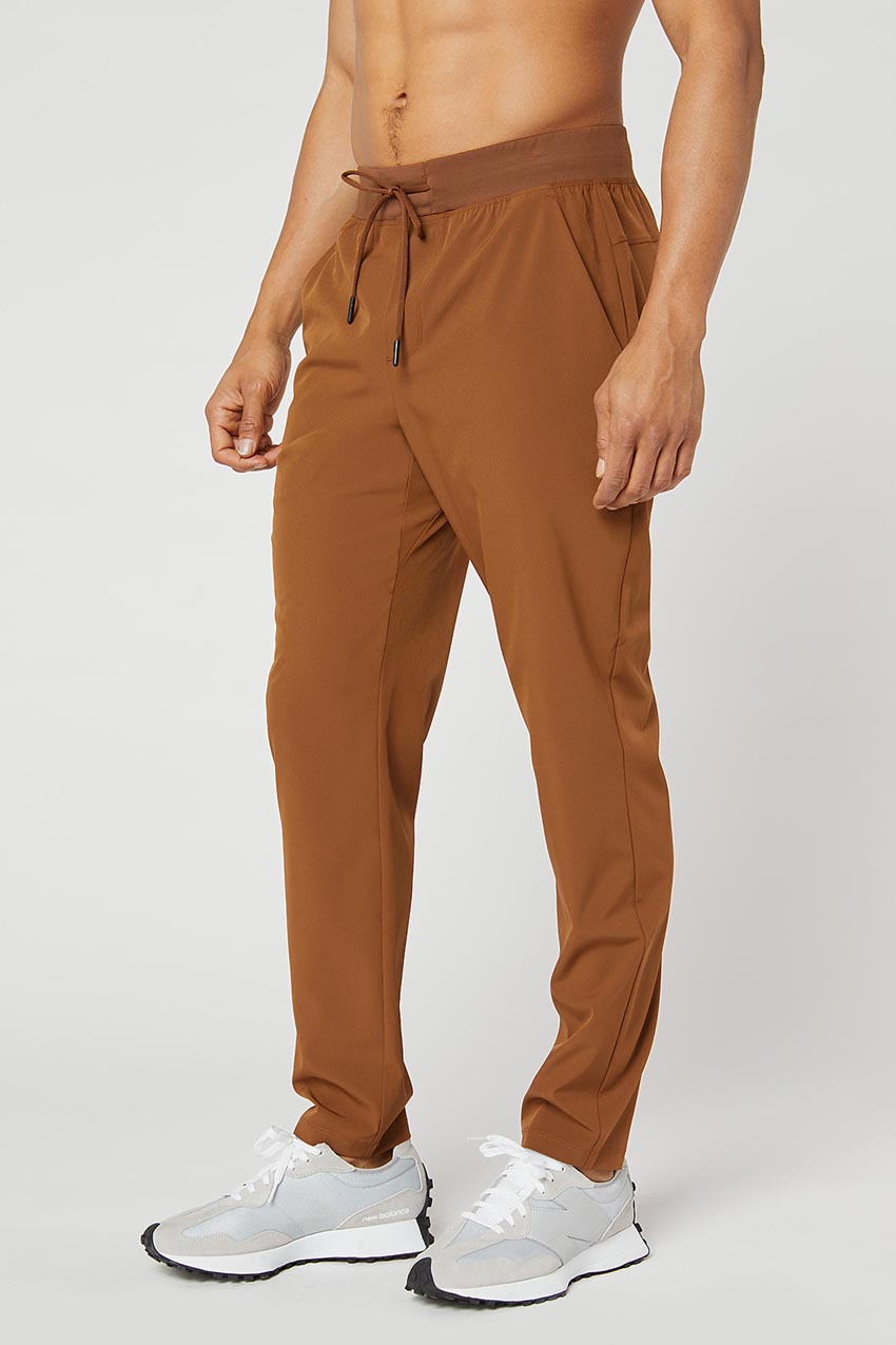 MPG Sport Lithe Recycled Polyester Stretch Woven Pant in Caramel