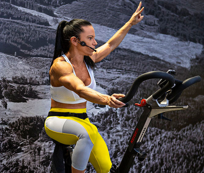 Suzanne Harden directing a spin class