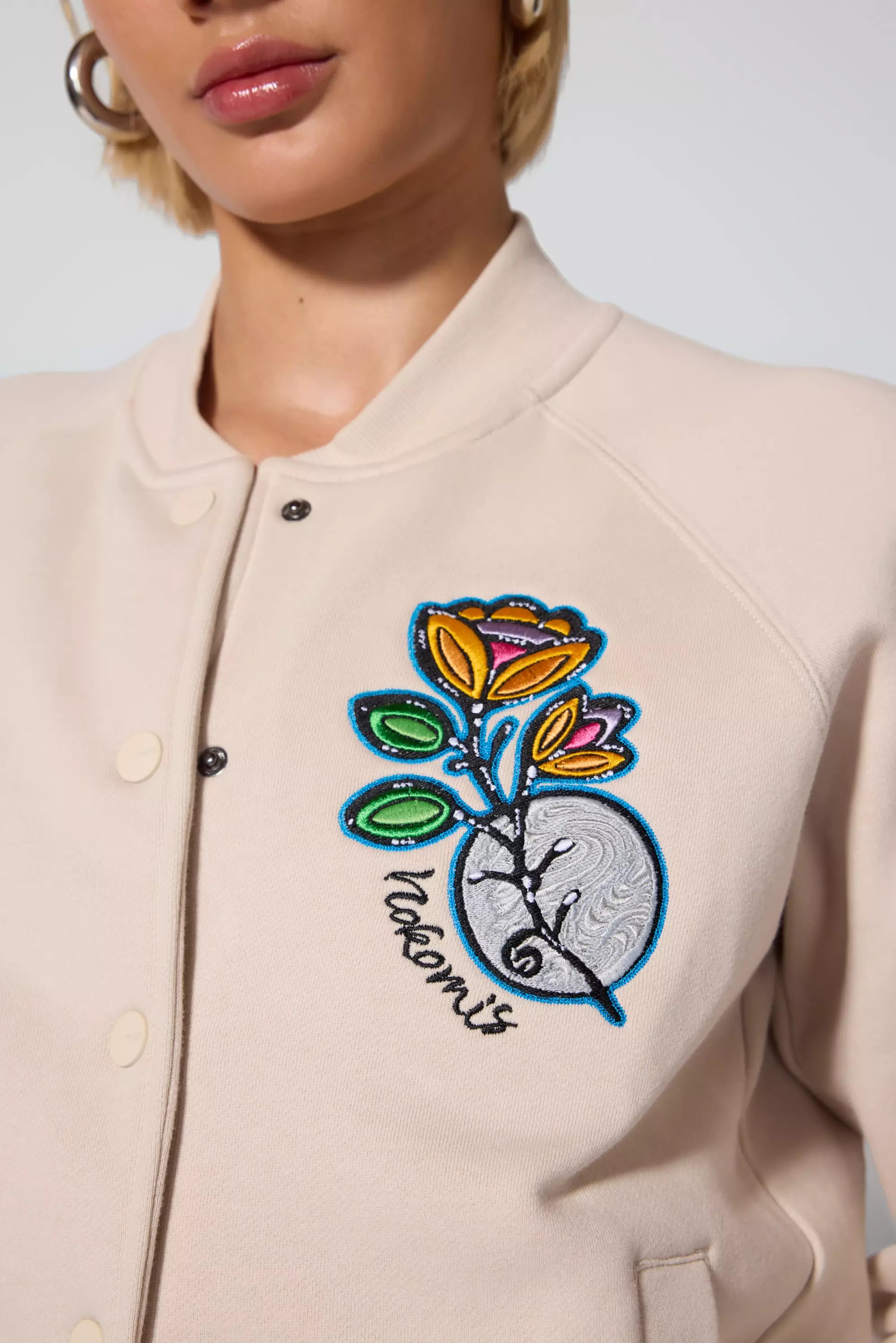 Luxefleece Embroidered Bomber Jacket - Stone