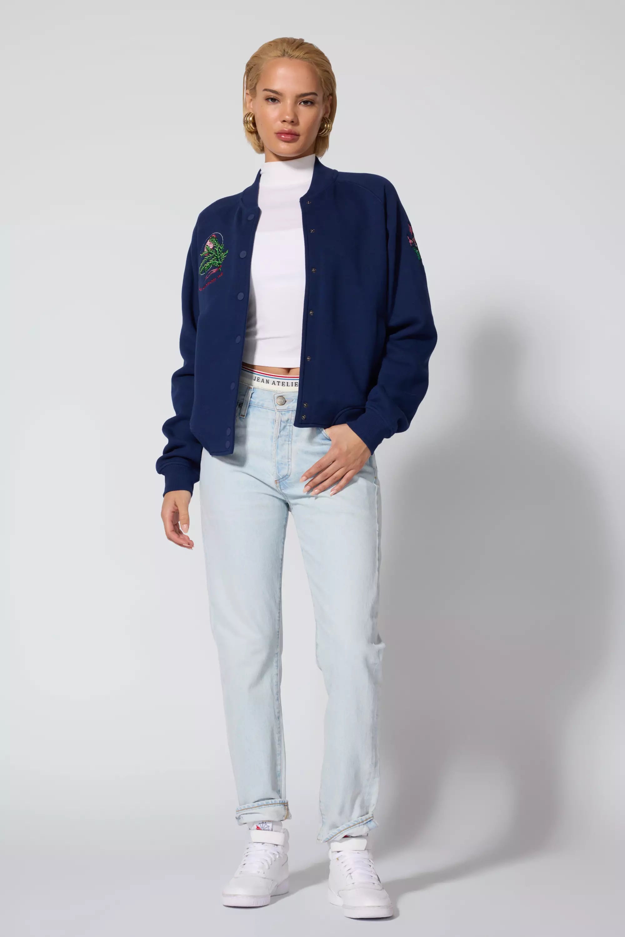 Luxefleece Embroidered Bomber Jacket - Navy