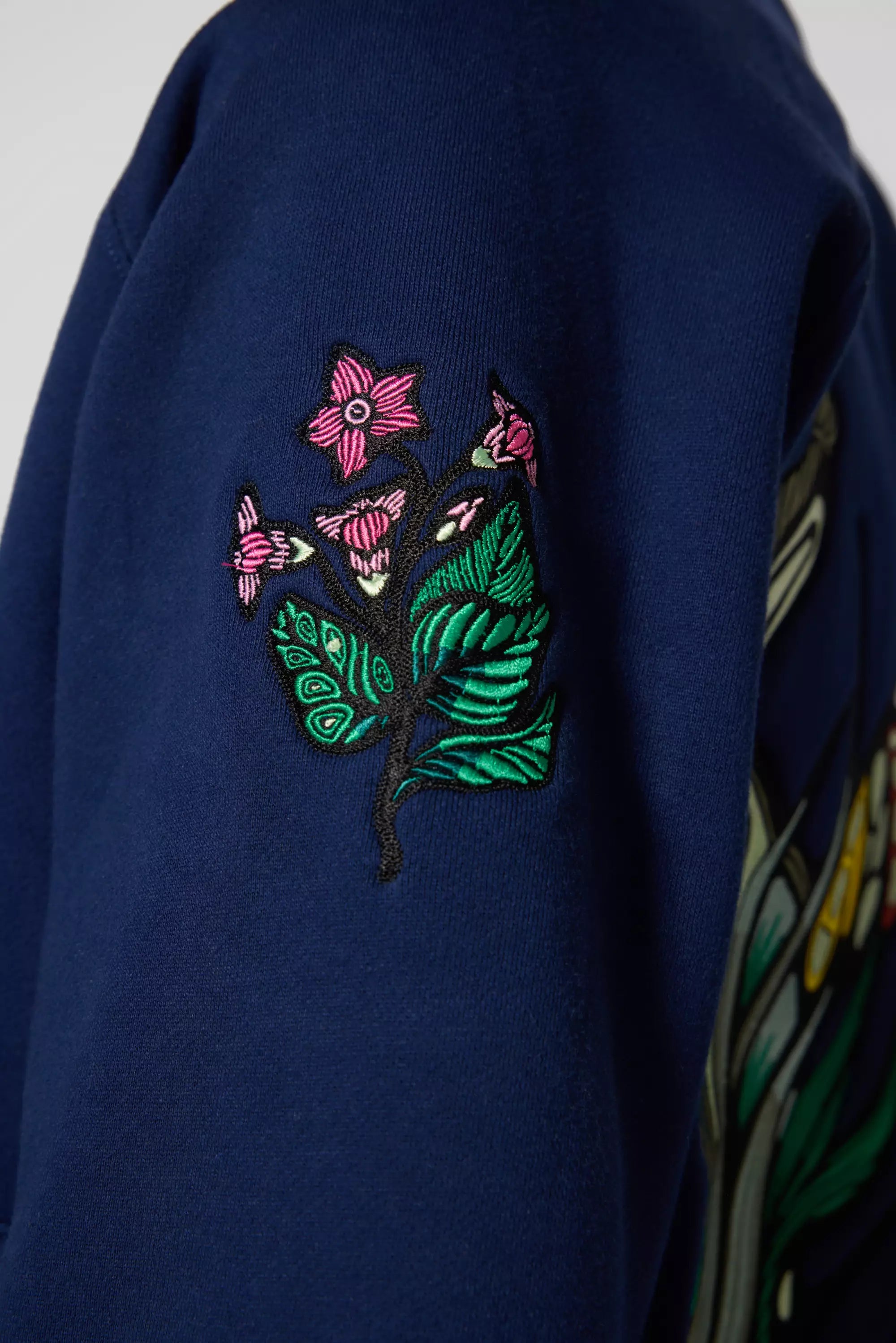 Comfort Fleece Embroidered Bomber Jacket - Navy